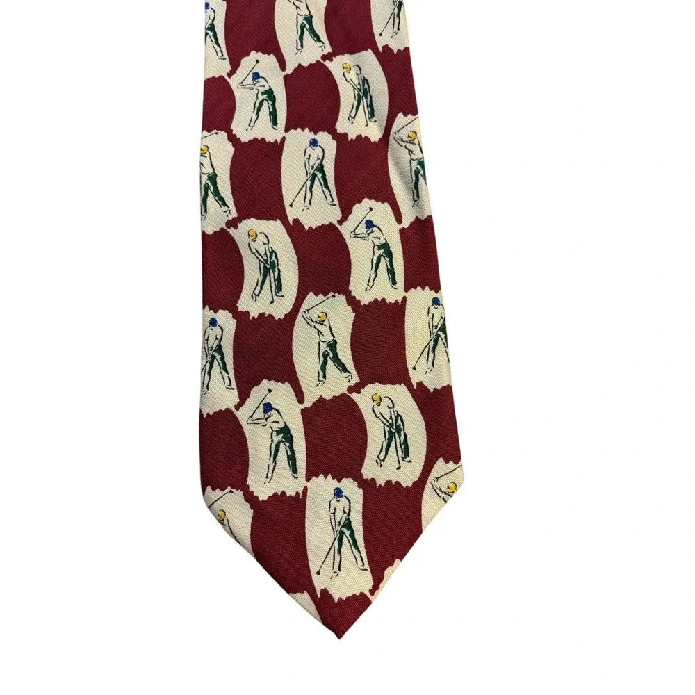 Nautica Golf Tie Red White Bag Ball Club‎ Course Summer Country Club Vintage